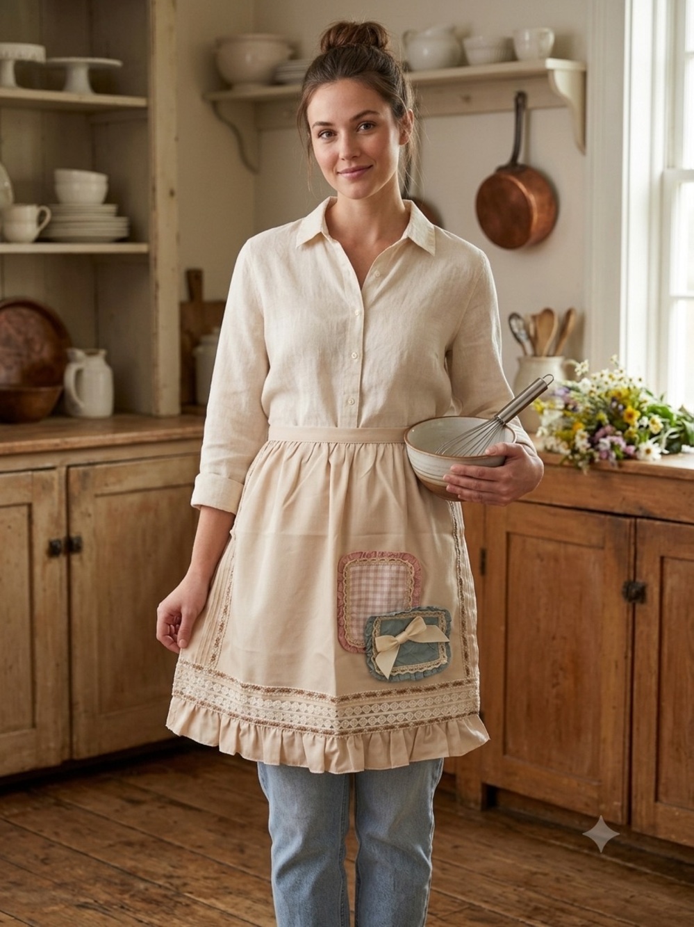 2288 - Vintage-Inspired Cream Patchwork Midi Skirt